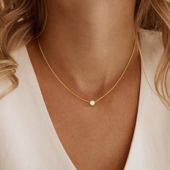 Women's 1 Gold Pearl Necklace 14k Gold Plated Dainty Pearl Necklace Choker - Picture 3 of 7